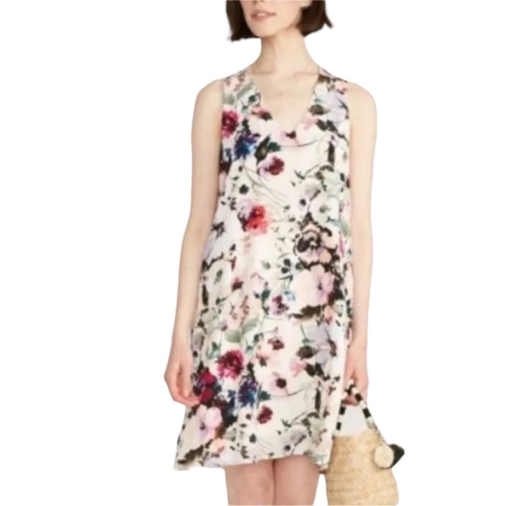 Amour Vert Florence Silk Cream Floral Dress